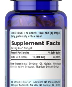 Alternative view of Puritan's Pride Biotin 10000 Mcg, Helps Promote Skin, Hair and Nail Health, Softgels 100 Count Unflavored