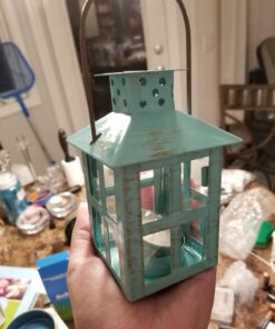 Kate Aspen, Distressed Metal Vintage Decorative Mini Lantern, Centerpiece, Party Favor, 2.5 x 2.5 x 6.5, Blue Small 52 715BUDR5GuL