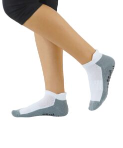 RATIVE Anti Slip Non Skid Hospital Socks with Grippers for Men Women Ankle-High Medium 3-pairs/Black+white+pink 13 715BYrpK7iL