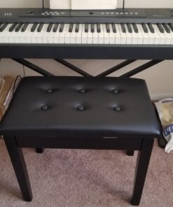 Smartxchoices 22''L Cushion Padded Piano Bench with Storage PU Leather Keyboard Stool Ebony Solid Wooden Seat Black 22 715F4MPAdmL