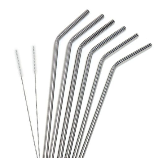 Stainless Steel Drinking Straws, Strong Reusable Eco Friendly, Set of 6 with 2 Cleaning Brushes by Decodyne (8.5") 8.5"