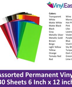 Vinyl Ease 30 Sheets 6" x 12" Assorted Colors Gloss Permanent Adhesive Vinyl for Cricut, Silhouette, Pazzles, Craft ROBO, QuicKutz, Craft Cutters, Die Cutters, Sign Plotters - V0001 32 715GEOqQBL