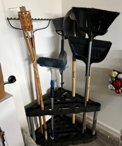 Rubbermaid Plastic Garage Corner Tool Tower Rack, Easy to Assemble, Organizes up to 30 Long-Handled Tools/Rakes/ Brooms/Shovles for Home/House/Outdoor/Sheds Corner Tower 40 715H8ynHtL