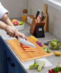 Cutting Boards,Large Bamboo Chopping Board, Built-In 3 Compartments And Juice Grooves, Charcuterie Board for Kitchen Counter Meat (Butcher Block) Cheese, Vegetables,Bread (17 x 12.6") XL 17 x 12.6" 22 715HFsDLsQL