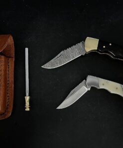Best.Buy.Damascus1 Pocket knife Buffalo Horn Damascus knife, Pocket Knife For Men, 4pcs Knife Set, Folding Knife, With knife Sharpeners, Premium Quality gifts for men Black 36 715HTQqdV L