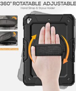 SEYMAC iPad 6th/5th Generation Case 9.7 Inch, Heavy Duty Protective Shockproof Case with Screen Protector, 360° Rotating Stand/Handle/Shoulder Strap for iPad 6th/ 5th Gen/Air 2/ Pro 9.7, Black 9.7 inch - For iPad 6th/5th Gen 26 715J1MSKWhL