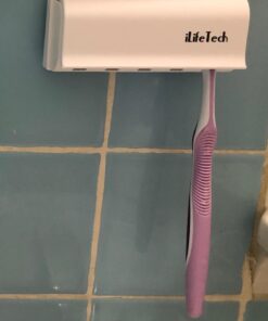 iLifeTech Hands Free Toothpaste Dispenser, Bathroom Toothbrush Holder, Automatic Toothpaste Squeezer and Holder Set (5 Brush Holder), White 29 715JYBocCFL