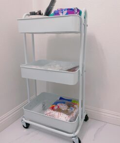 SimpleHouseware Heavy Duty 3-Tier Metal Utility Rolling Cart, White 29 715KbuAcWPL