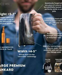 AleHorn Original Handcrafted Authentic Viking Drinking Horn Tankard for Beer Mead Ale - Genuine Medieval Inspired Stein Mug Food Safe Vessel with Handle (XXL - 30oz, Durable Resin Base) XXL - 30oz 24 715KprXNaS