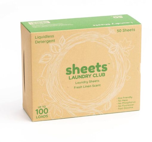 Sheets Laundry Club - As Seen On Shark Tank - Laundry Detergent - (Up to 100 Loads) 50 Laundry Sheets- Fresh Linen Scent - No Plastic Jug - New Liquid-Less Technology - Lightweight - Easy To Use - 50 Count (Pack of 1)