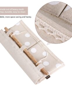 Homecube Linen Cotton Fabric Wall Door Cloth Hanging Storage Bag Case 5 Pocket Home Organizer (White Polka Dots) White 21 715OoWntqdL
