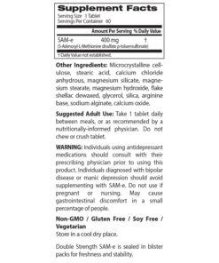 Doctor's Best SAM-e 400 mg, Vegan, Gluten Free, Soy Free, Mood and Joint Support, 60 Enteric Coated Tablets Unflavored 60 Count (Pack of 1) 21 715PdEK7Y7L