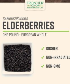 Frontier Co-op Dried Elderberries, European Whole | Kosher & Non-GMO | For Making Tea, Syrup, Gummies | 1 Pound Bulk Bag | Sambucus nigra L. 1 Pound (Pack of 1) 20 715PoZs0pL 1