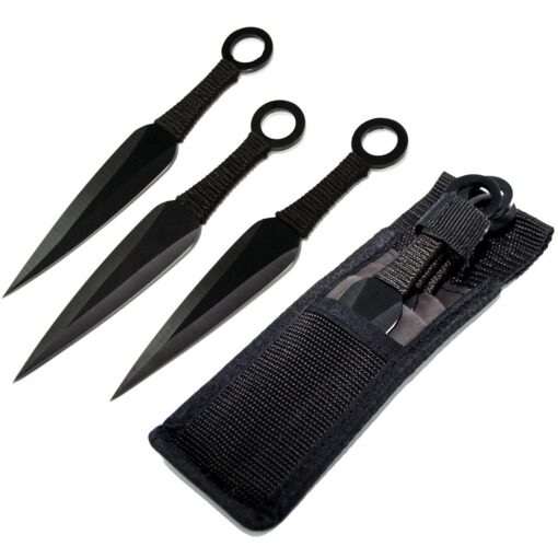 Ace Martial Arts Supply Ninja Stealth Black Throwing Knives with Nylon Case (Set of 3) Kunai