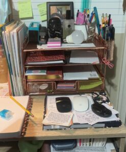 gianotter Paper Letter Tray Organizer with File Holder, 4-Tier Desk Accessories & Workspace Desk Organizers with Drawer and 2 Pen Holder for Office Supplies (Rose Gold) Rose Gold 31 715SNqiuIL 1