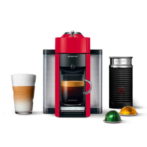 Nespresso Vertuo Coffee and Espresso Machine by De'Longhi with Milk Frother,1100 ml, Shiny Red Machine + Frother