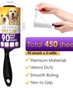 Lint Rollers Pet Hair Value Pack of 450 Sheets / 5 Refills, Sticky Roller Pet Hair, Lint Remover Dog Hair, Cat Hair, Fuzz, Animal Fur, Large Lint Removal Roller Clothe, Couch, Furniture. Stick Roller White 9 715T87WPsiS
