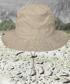 LETHMIK Summer Fishing Boonie Sun Hat Cap Outdoor Safari Hunting Camping Hat with Chin Cord Beige (Waterproof) Model 0023 One Size 21 715ZAofCxgL