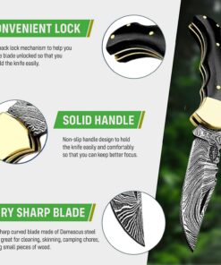 Best.Buy.Damascus1 Pocket knife Buffalo Horn Damascus knife, Pocket Knife For Men, 4pcs Knife Set, Folding Knife, With knife Sharpeners, Premium Quality gifts for men Black 30 715aZiwSTL