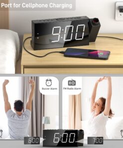 Projection Digital Alarm Clock for Ceiling,Wall,Bedroom - FM Radio,7” Large Number & 5 Dimmers,350°Projector,USB Charger,Sleep Timer,Plug in & Battery Backup,Loud Dual Alarm Clock for Heavy Sleepers White Display Number,red Projection Number 27 715afgnn9L