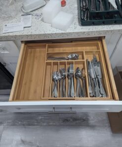 KitchenEdge Premium Silverware, Flatware and Utensil Organizer for Kitchen Drawers, Expandable to 28 Inches Wide, 10 Compartments, 100% Bamboo From 16" to 28" wide Natural Bamboo 25 715bhc65QhL
