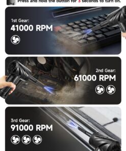 Air Duster, 91000RPM Compressed Air Duster with LED Light, Electric Air Blower for Computer Keyboard Car Cleaning 6000mAh Rechargeable Fast Charging Corldess Air Can Duster Black 13 715ckAVlylL