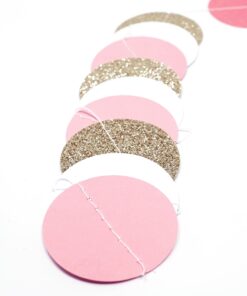 Chloe Elizabeth Circle Dots Paper Party Garland Streamer Backdrop (4-Pack, 10 Feet Per Garland, 40 Feet Total) - Pink, White, Gold Glitter 4 10 715cy3gvfpL 1