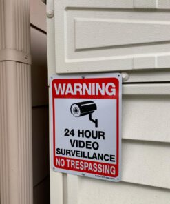 Faittoo 4-Pack Video Surveillance Sign, No Trespassing Metal Reflective Warning Sign, 10 x7 Inches 0.40 Aluminum Indoor or Outdoor Use for Home Business CCTV Security Camera,UV Protected & Waterproof Black and Red on White - 4 Pack 18 715g4Sn780L 1
