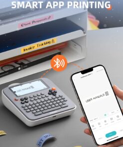 Makeid Label Maker E1 - Bluetooth Rechargeable Label Maker Machine - QWERTY Keyboard Labeler, 3.4" Backlighting LCD Screen - Prints 9~12mm & Label Margin <=1mm Black 9 715hKtEsyYL