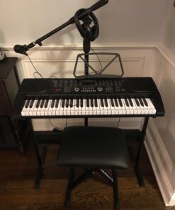 Hamzer 61-Key Portable Electronic Keyboard Piano with Stand, Stool, Headphones, Microphone & Sticker Sheet 64 715l 0eUiwL