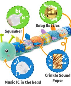 LIGHTDESIRE Baby Toys Musical Caterpillar,Infant Toys Stuffed Animal Toys with Ruler Design and Ring Bell,Baby Teething Toys for Tummy Time Newborn Boys Girls 0 3 6 12 Months(Blue) Blue With Teether 9 715nFQZGML
