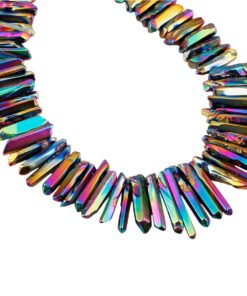SUNYIK Rainbow Aura Titanium Coated Crystal Points Quartz Polished Sticks Spikes Point Beads 15 inch Strand Drilled 0.5"-1.6" #3-Rainbow(Polished) 12 715nfrIHjyL