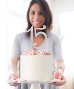 15 Cake Topper - Premium Silver Metal - 15th Birthday or Anniversary Party - Sparkly Rhinestone Quinceanera Cake Topper Decoration Makes a Great Centerpiece - Now Protected in a Box 29 715oB0iyLfL