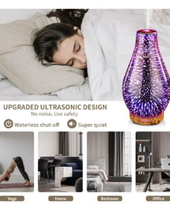 Porseme Essential Oil Diffuser, Aroma Ultrasonic Humidifier with Rose Gold Handmade Glass, BPA Free, 7 Color Changing Night Light, Waterless Auto-Off, Timer Setting (Rose Gold Volcano) B2-100ml Rose Gold Volcano 13 715oLhsr5bL