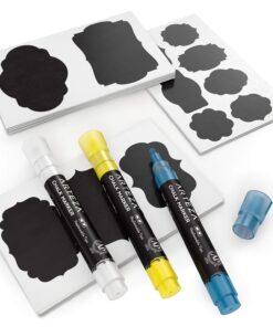 Arteza 150 Chalkboard Labels + 3 Colored Chalk Markers - Removable Chalk Labels for Jars - Waterproof Mason Jar Stickers 3 Colors 7 715opK3mVHL