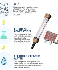 ControlOMatic ChlorMaker Saltwater Chlorine Generation System for Spas and Hot Tubs Up to 2000 Gallons Spas up to 2,000 Gal. 12 715pPRHfTmL