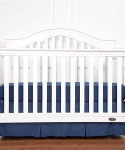 TILLYOU Crib Bed Skirt Navy Pleated for Baby Boys Girls, 100% Natural Soft Dust Ruffle, Standard Nursery Bedding Toddler Bedskirt Solid, 14" Drop Navy Blue Cotton 12 715r5y292L