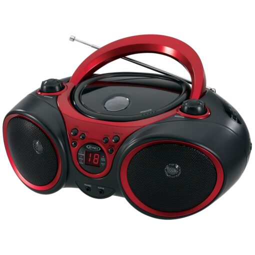 JENSEN CD-490 Portable Stereo CD Player with AM/FM Radio and Aux Line-In, Red and Black