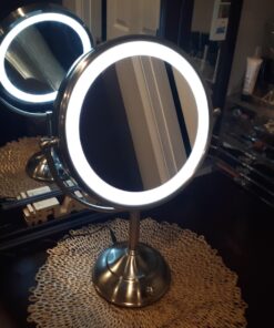 VESAUR 10" Extra Large and 17" Tall Lighted Makeup Mirror, 1X/5X Magnifying Vanity Mirror with 3 Colors Dimmable, 52 Premium LED Lights, 360° Rotation Table Mirror 2 Power Supply, Pearl Nickel XX-Large 53 715rziIoNL