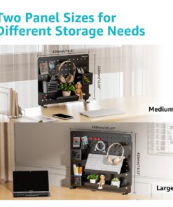 PEGZONE Clamp-on Desk Pegboard, Desk Accessories for Office Gaming Home, Magnetic Metal Peg Board with 10 Accessories, Privacy Panel for Office, Desk Organizer Set, 16.5" x 12.6", Medium, Black 11 715sTp0hJL