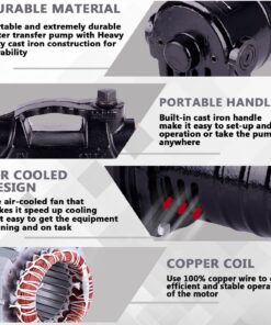 Trupow 1/2HP 1450GPH 115-Volt Cast Iron Portable Electric Power Utility Transfer Water Pump with Suction Strainer and Kits Black 115V AC Cast Iron 11 715tVo1gU4L