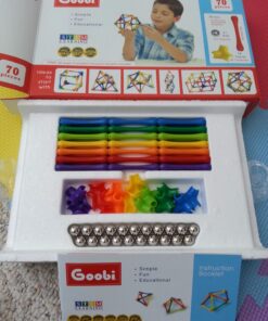 Goobi 70 Piece Magnetic Building Sticks Blocks Tiles Toy Magnet 3D Construction Set STEM Educational Toys for 3 4 5 6 7 8 Year Old Kids Boys Girls Adults with Storage Box and Instruction Guide 21 715uIEj4pGL