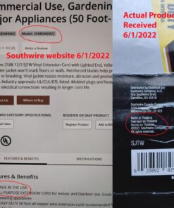 Southwire 2588SW0002 Outdoor Cord-12/3 SJTW Heavy Duty 3 Prong Extension Cord-for Commercial Use (50'; Yellow); 50 Feet 50 ft 30 715vV5h5nvL