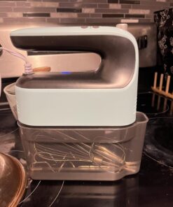 Yomelo 9-Speed Digital Hand Mixer Electric, 400W DC Motor with Snap-On Storage Case, Touch Button, Turbo Boost, 5 Stainless Steel Baking Handheld Accessories, Flat Beaters, Dough Hooks, Whisk (Ice Blue) Ice Blue 31 715wo5EsklL 1