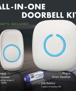Alternative view of SadoTech Wireless Doorbells for Home, Apartments, Businesses, Classrooms, etc. - 1 Door Bell Ringer & 1 Plug-In Chime Receiver, Battery Operated, Easy-to-Use, Wireless Doorbell w/LED Flash, Gray
