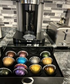 DecoBrothers Crystal Tempered Glass Vertuo Pod Holder Drawer, 24 Large or 48 Small Nespresso Capsule Organizer 48 pcs Capacity Black 38 716 109y1XL