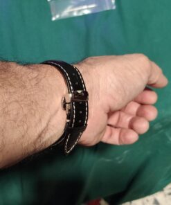 iStrap Leather Watch band -Alligator Grain Embossed Pattern Calfskin Replacement Strap-Stainless Steel Deployment Buckle with Push Buttons-Bracelet for Men Women-18mm 19mm 20mm 21mm 22mm 24mm Black/Tan Stitch-Silver 36 716 NTjKRAL