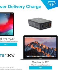 Techsmarter 63W Five Port Desktop Charging Station with 30W USB-C PD Port, 18W USB-A Port and 3 12W USB-A Ports. Compatible with iPhones, Galaxies, Androids, iPads, MacBook Air, Chromebook 14 7161T761ecL