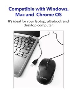 Verbatim Wired USB Computer Mouse - Corded USB Mouse for Laptops and PCs - Right or Left Hand Use, Black 98106,Glossy Black, 1.2" x 2.3" x 3.8" Glossy Black 25 7162bYqXyiL