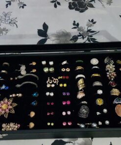 Novel Box Glass Top Black Jewelry Display Case 72 Slot Compartment Ring Tray 9 71635w0b74L